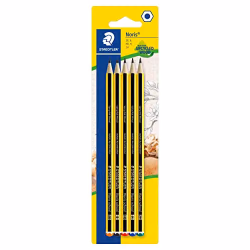 Staedtler Noris School Graphite Pencils, HB, Pack of 5, Black, Grey and Yellow