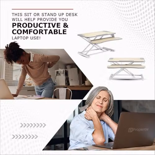 Properav Mobile Two Tier Stand Up Desk Converter Workstation with Gas Spring Height Adjustment and Keyboard Tray, White – 4