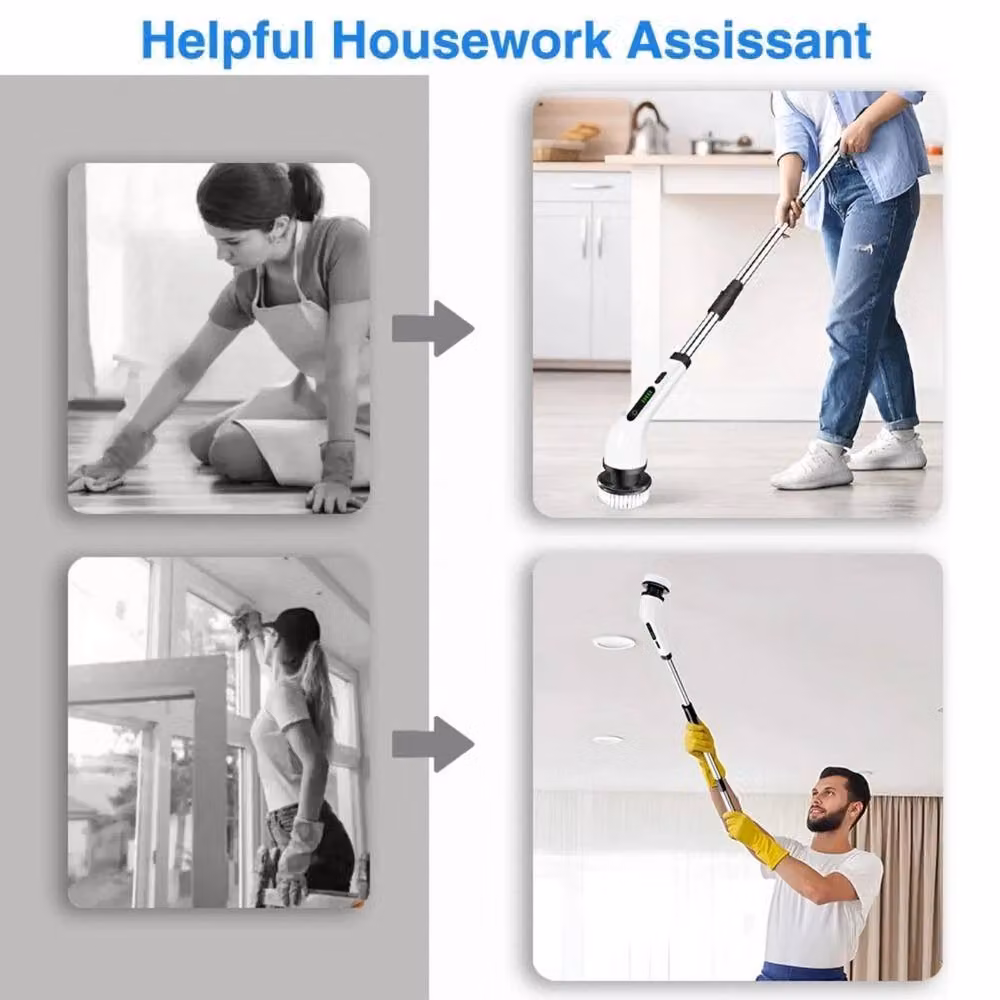 NESTLUNE 9 in 1 Electric Spin Scrubber Handheld Cleaning Brush, White, H x W x D: 100 x 15 x 15 cm – 4