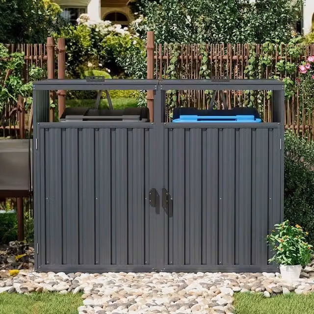 Kelvenix Double Garden Bin Store for 3 Bins in Dark Grey