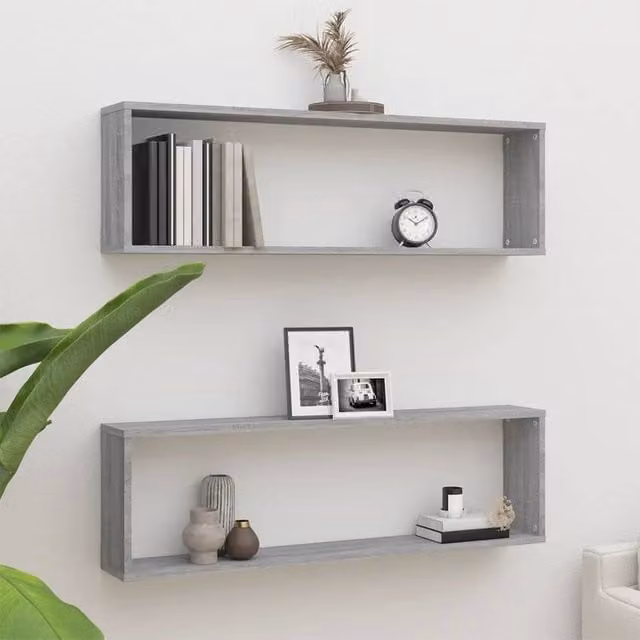 Berkfield Home Wall Mounted Cube Shelves, 2 Piece Set, Grey Sonoma, W: 100 cm, D: 30 cm, H: 15 cm – 1