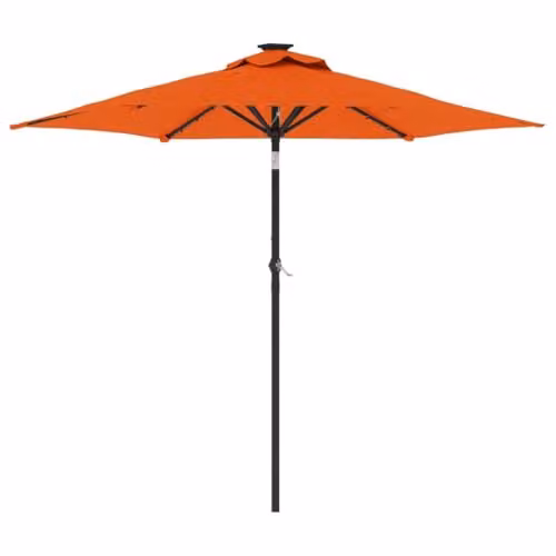 vidaXL Garden Parasol with LEDs and Steel Pole, Terracotta, W: 225 cm, D: 225 cm, H: 212 cm – 1