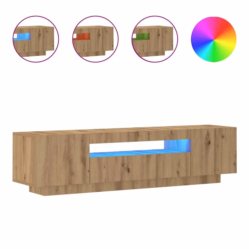 Berkfield Home Modern Artisan Oak TV Cabinet with Integrated LED Lights in Brown, W: 160 cm, D: 40 cm, H: 40 cm – 2