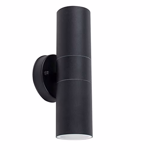 MiniSun Modern Black Stainless Steel Outdoor Up/Down LED Wall Light, IP44 Rated, Mains Wired