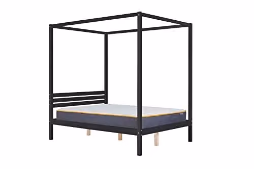 Birlea Mercia Black Four Poster Solid Wood Canopy Bed Frame, W/D/H: 140 x 200 cm – 1
