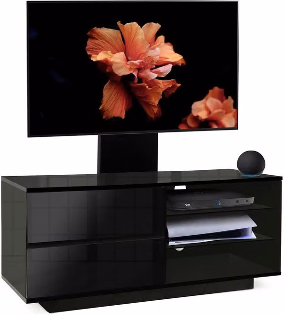 Centurion Supports Gallus Gloss Black TV Cabinet with 2 Drawers, 2 Shelves and Mounting Arm for 32 to 55 inch LED/LCD/Plasma Screens, W/D/H: 110 x 39.5 x 47.5 cm – 1