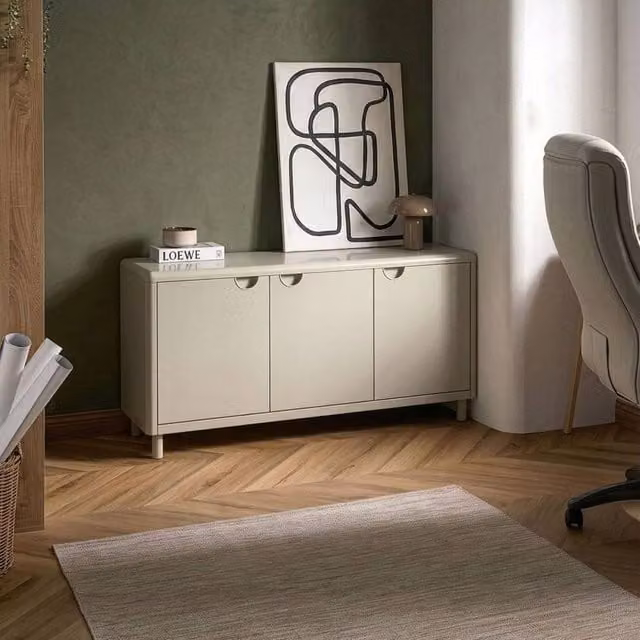 Wyld and Coco Beige Matt Metal Storage Cabinet with 3 Hinged Doors and Adjustable Shelves – 1