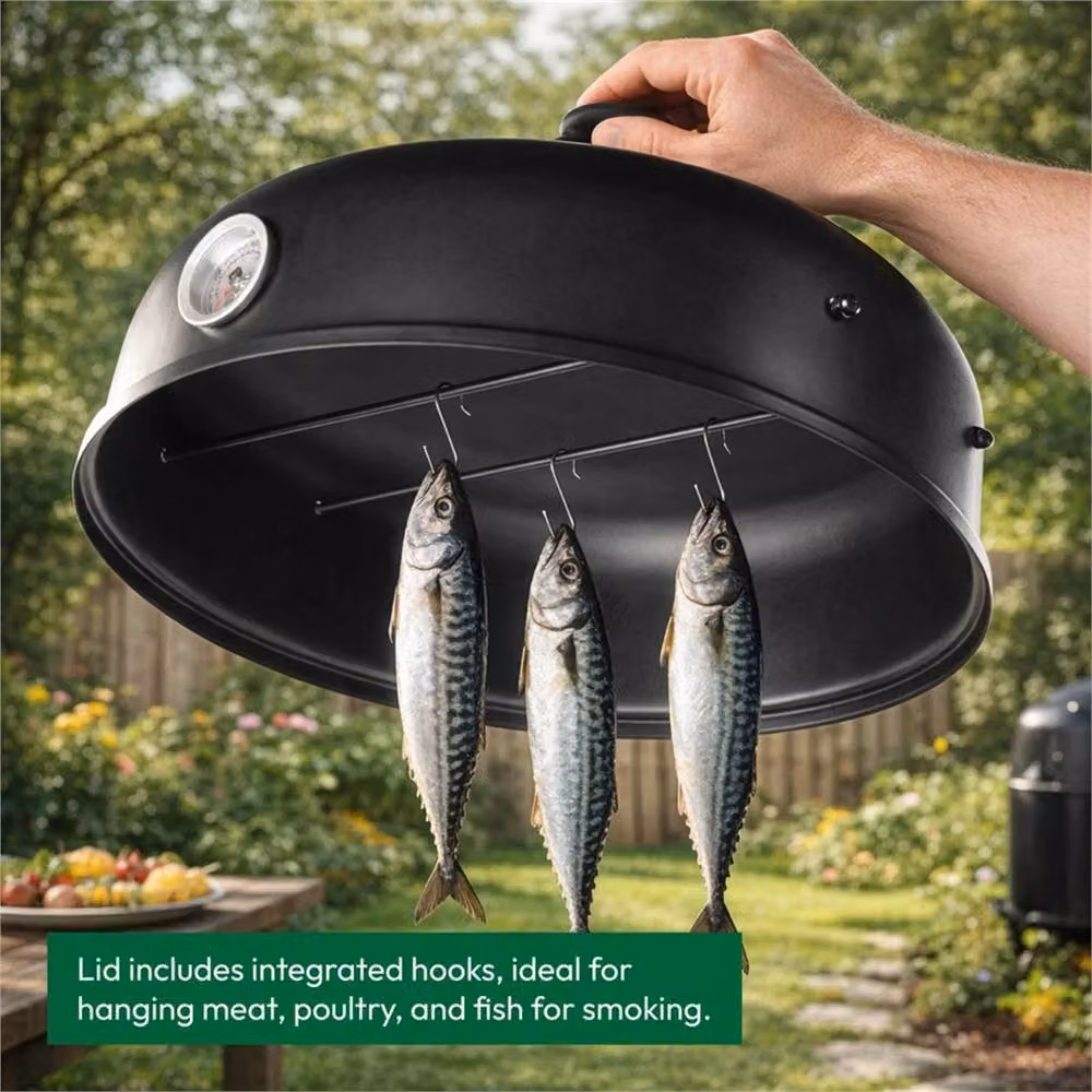 Nordara Vertical Charcoal BBQ Smoker and Outdoor Barbecue Grill in Black, W/D/H: 50 x 70 x 80 cm – 8