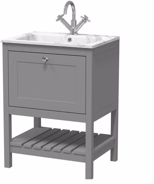 Balterley Coppenhall 1 Drawer Vanity Unit with Stone Basin, Cool Grey, W: 60.0 cm, H: 81.6 cm – 1