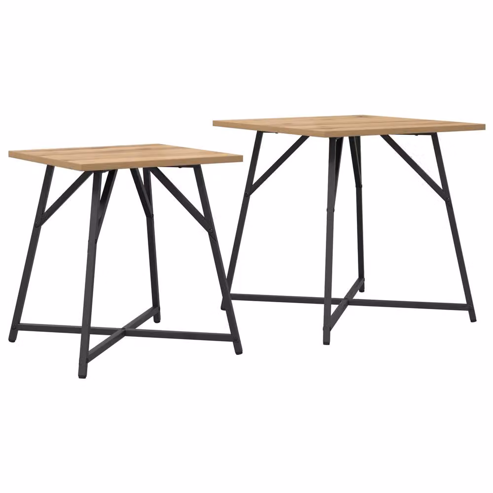 Berkfield Home Side Table 2-pack in Artisan Oak and Brown with Metal X-Frame – 2