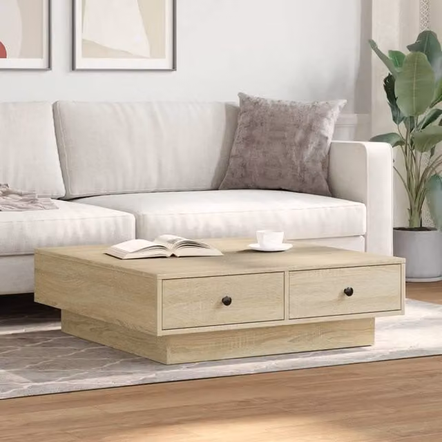 Berkfield Home Sonoma Oak Coffee Table in Beige, W/D/H: 90 x 90 x 28 cm