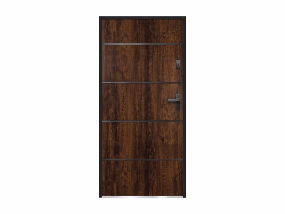 Vente-unique Modern Steel and Stainless Steel Front Door in Dark Natural Walnut, H: 207 cm, W: 100 cm – 2