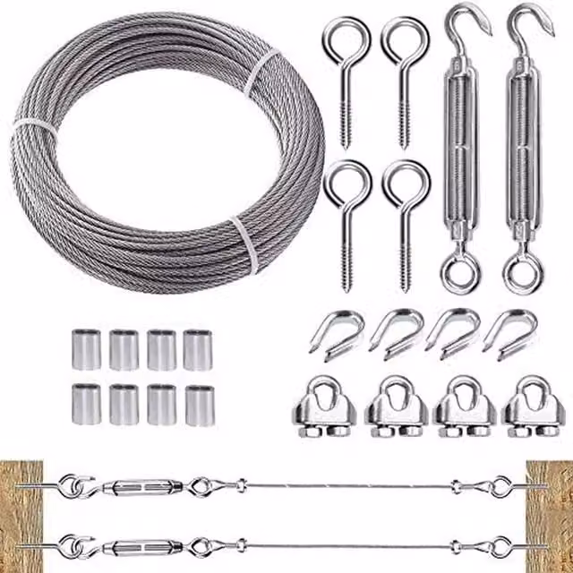 VOGREX 3mm Stainless Steel Wire Rope Kit in Silver for Garden, Tent, or Clothesline
