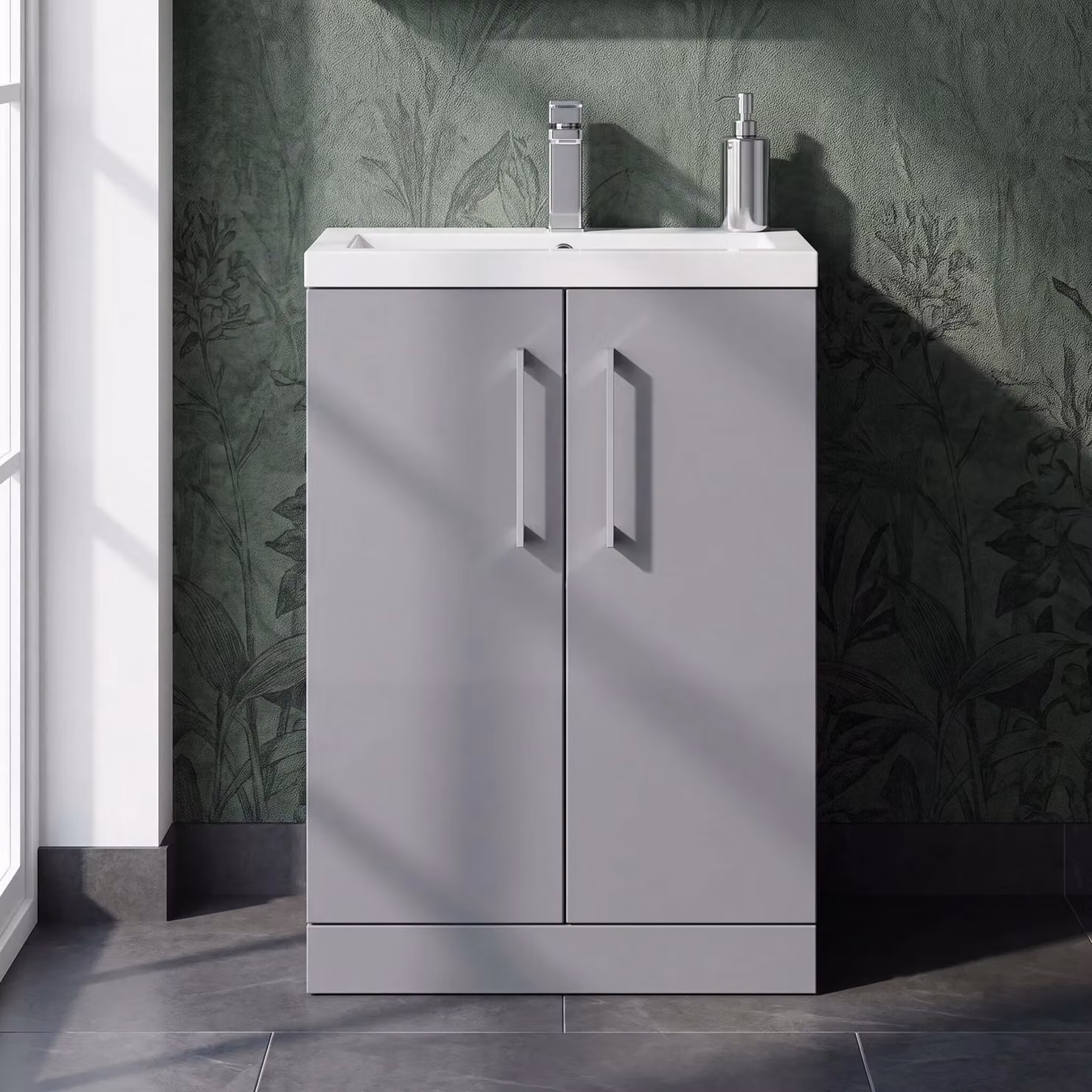 Balterley Modern Freestanding Bathroom Vanity Basin Unit in Matt Satin Grey, Width: 60 cm – 4