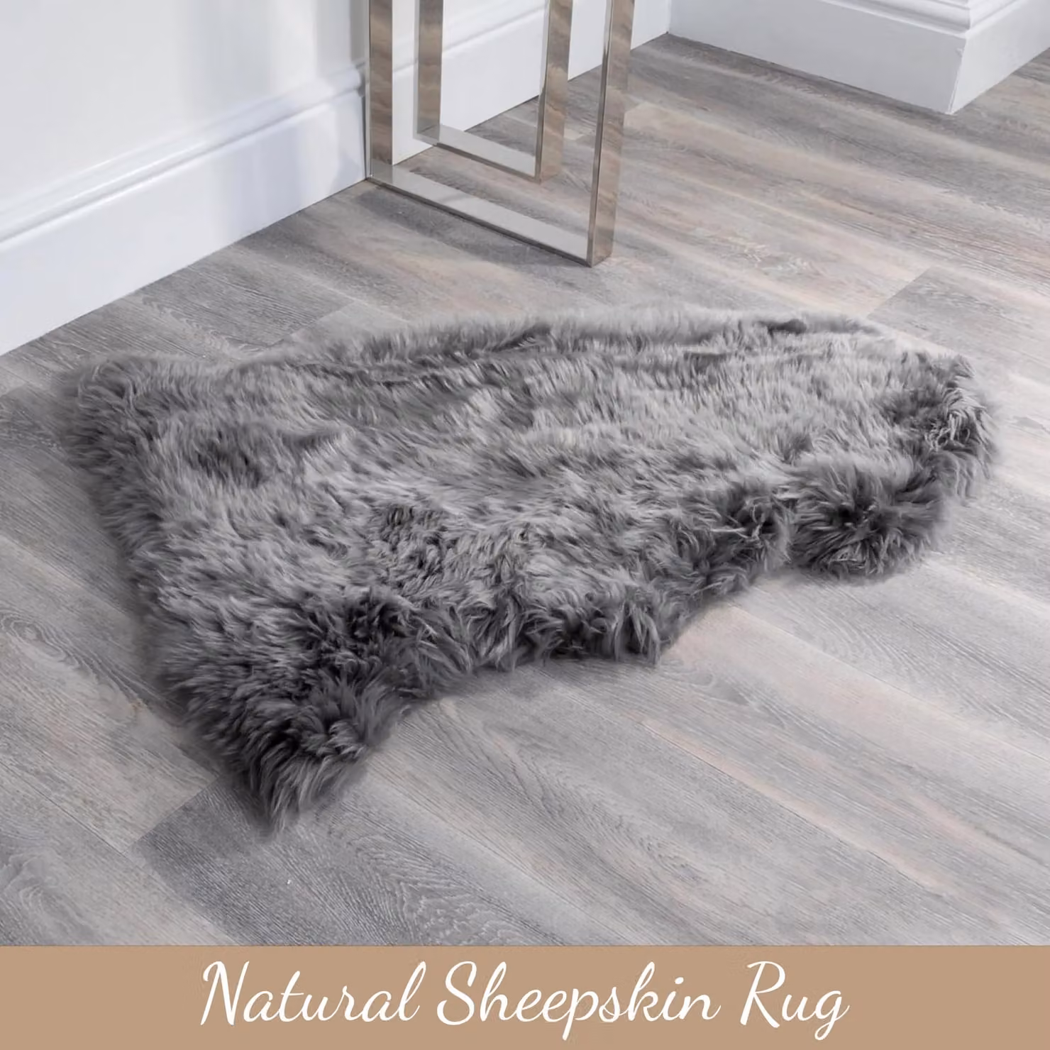 Infinity Leather Grey Genuine Sheepskin Natural Soft Fluffy Real Wool Rug W: 90 cm, D: 60 cm – 3