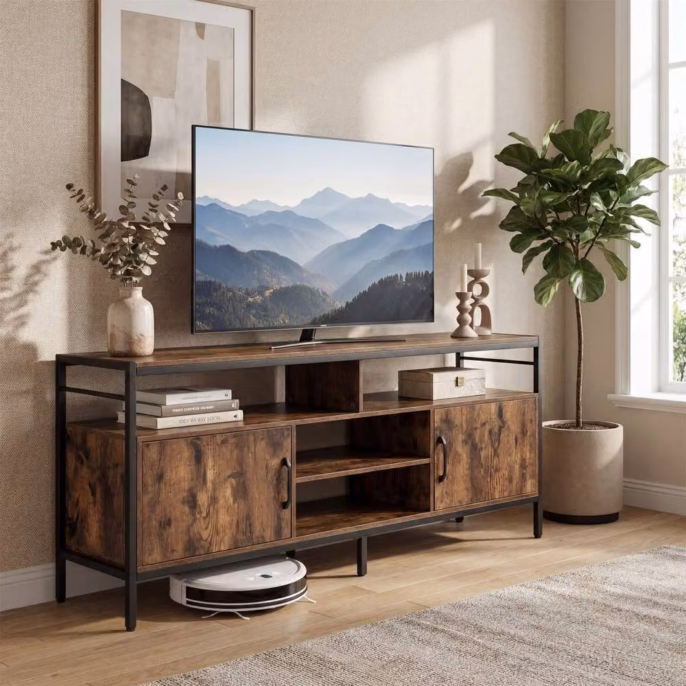 Gymax Brown Rustic TV Stand and Entertainment Centre for TVs up to 65 inches – 3