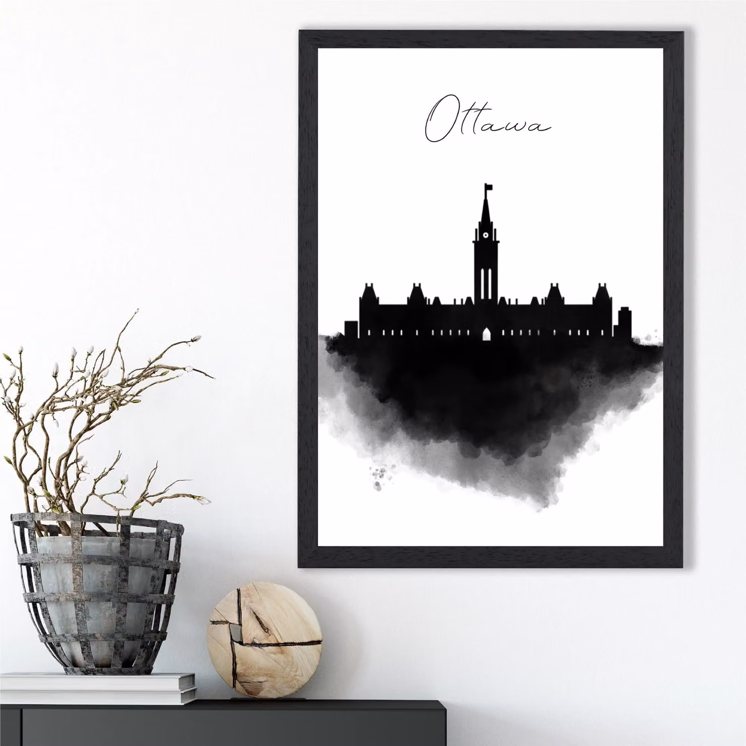 ARTZE Ottawa Watercolour Skyline City Framed Print in Black, A2 – 2