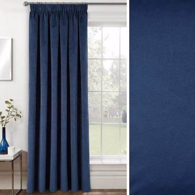 Enhanced Living Blue Velvet Blackout and Thermal Insulating Single Door Curtain