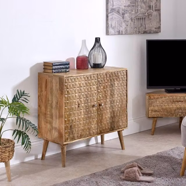 IH Design Ryley Mango Wood 2 Door Sideboard in Sand and Brown, W: 80 cm, H: 85 cm, D: 38 cm – 1