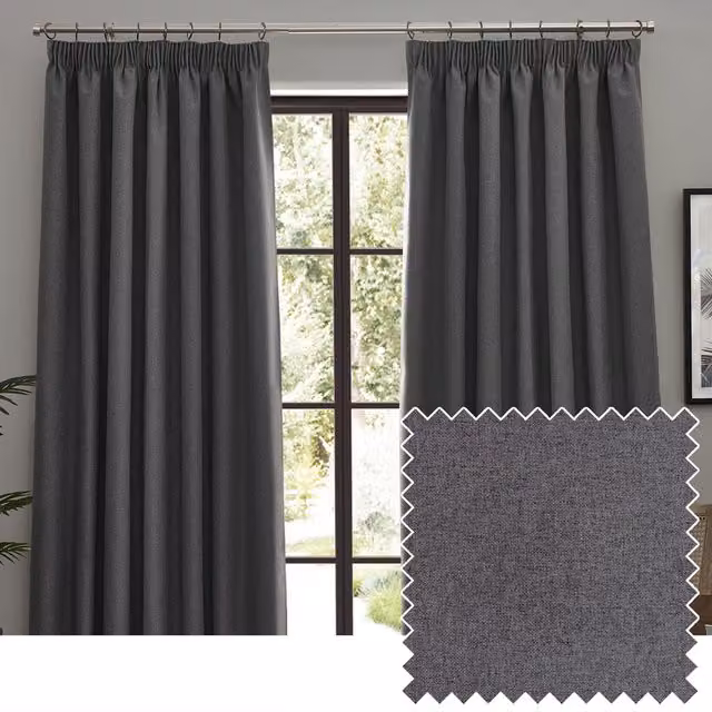 Make It A Home Charcoal Grey Blackout Thermal Pencil Pleat Curtains, Height: 229 cm, Width: 168 cm
