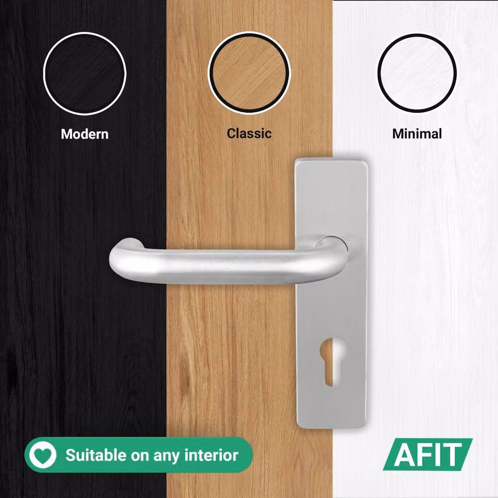 AFIT Satin Steel Return to Door Lever Backplate Set in Silver, 1 Pair of Euro Lock Backplates – 3