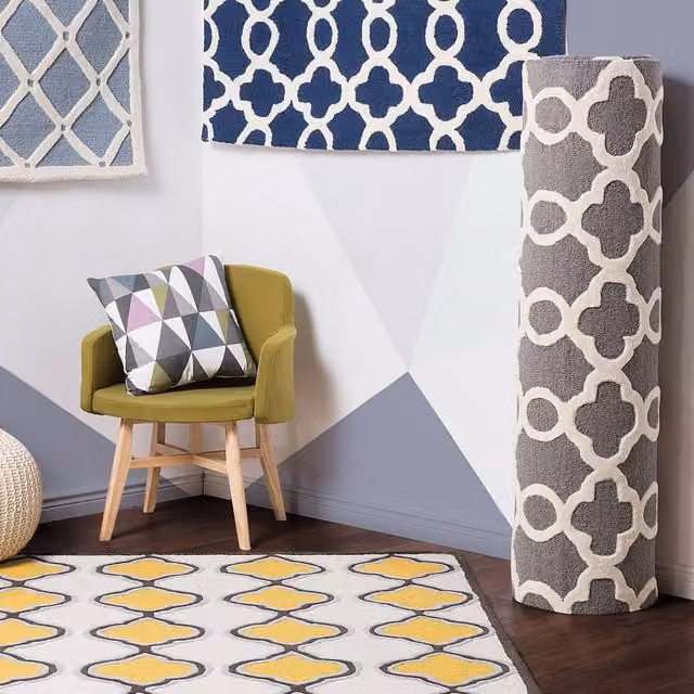 Wyld and Coco Grey and Beige Hand-Tufted Wool and Cotton Geometric Rectangular Rug W: 140 cm, L: 200 cm – 1