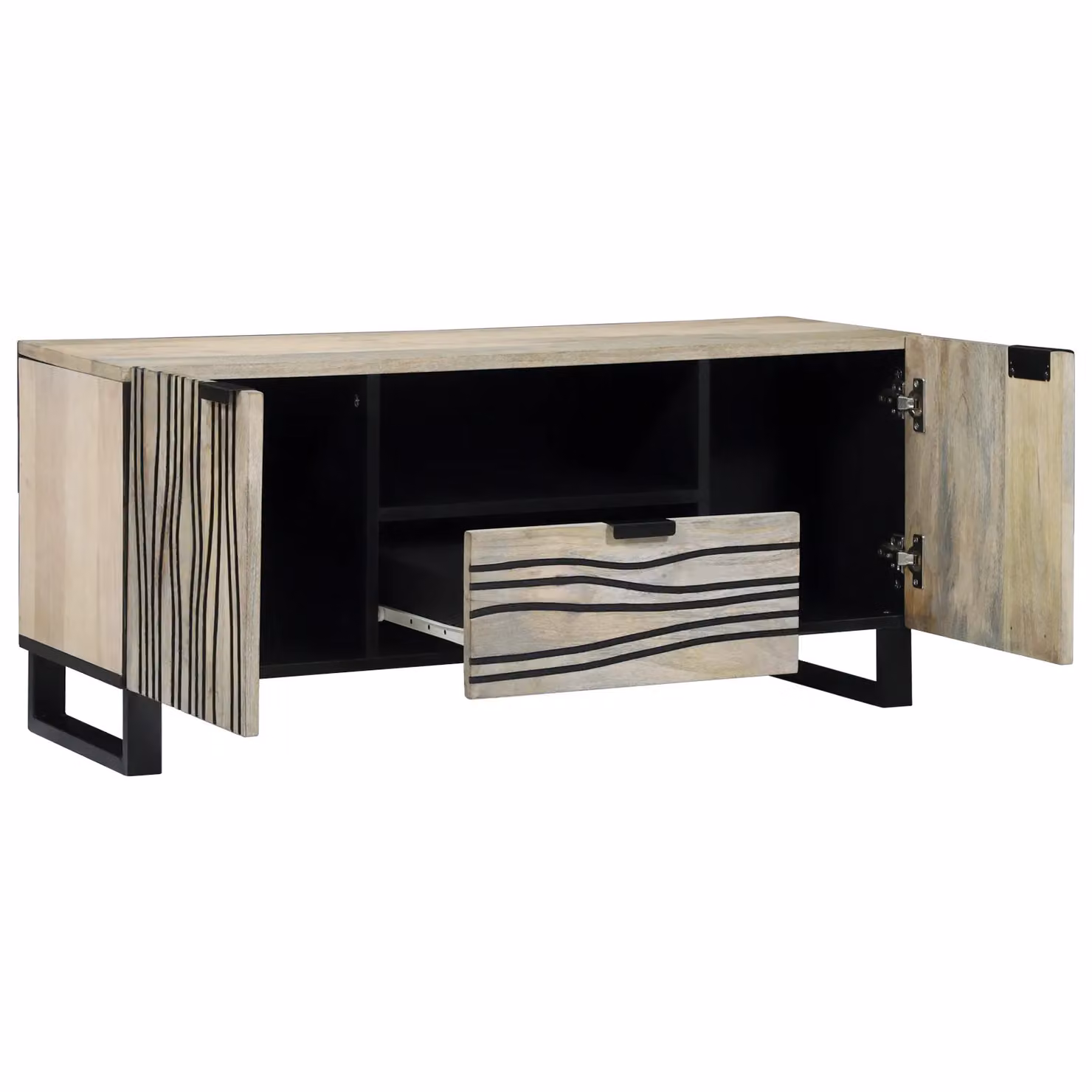 Berkfield Home Media Storage Cabinet with Drawer, Shelf and Door in White and Black Mango Wood – 2