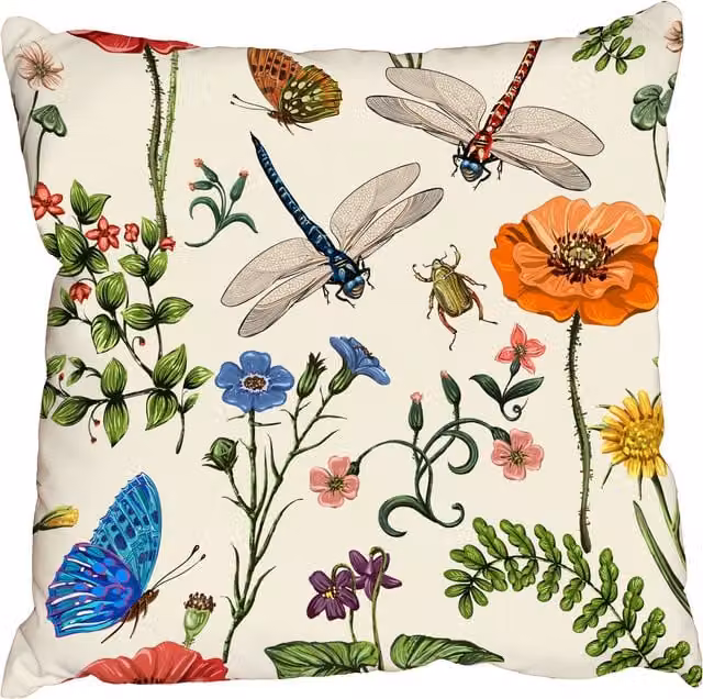 Benjamin Tate Design LTD Wild Summer Floral Square Cushion, Green/Multicolour, W/D/H: 45 x 45 x 1 cm