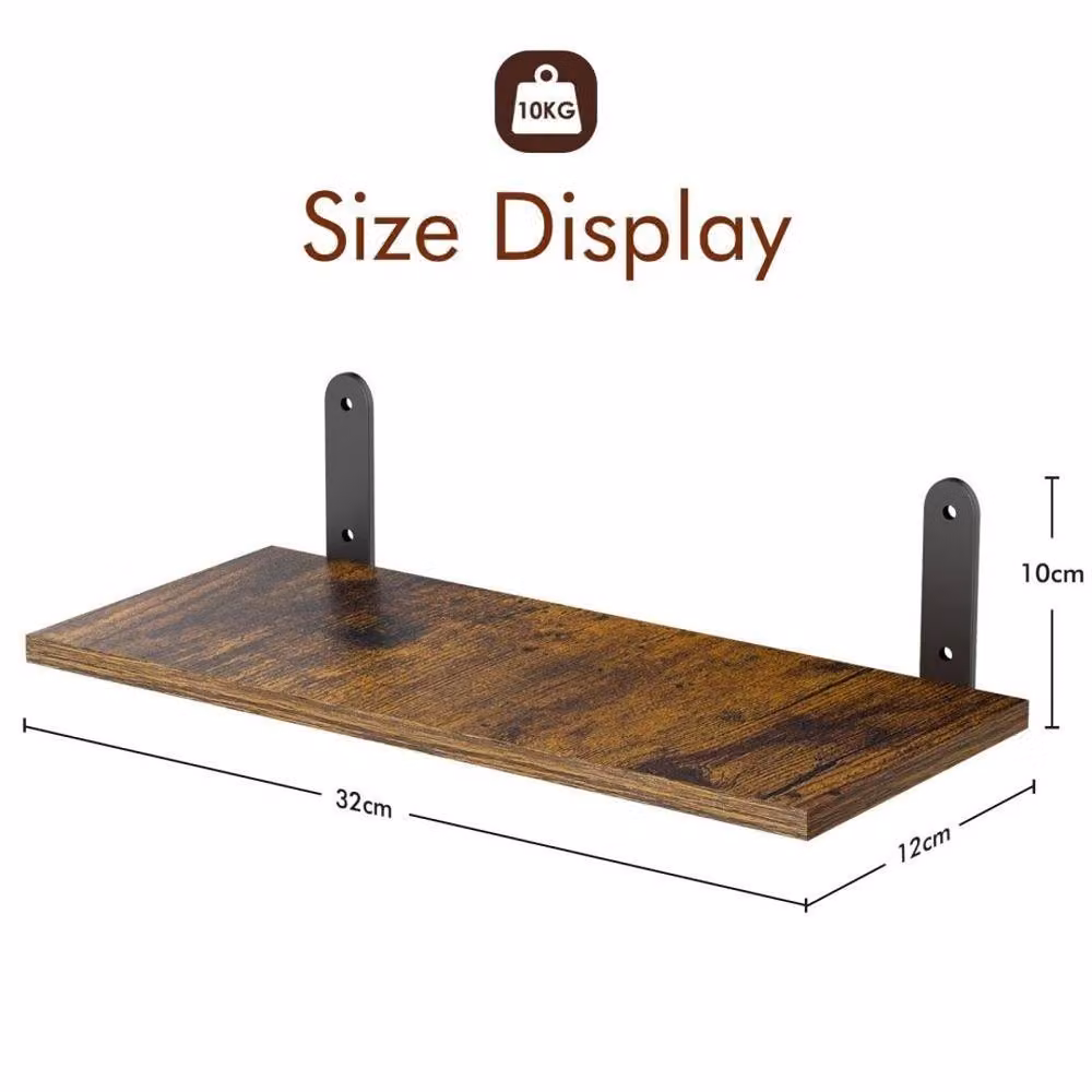 VOGREX 4-Piece Brown Wooden Floating Shelves, Wall Mounted Minimalist Display Storage Decor – 2