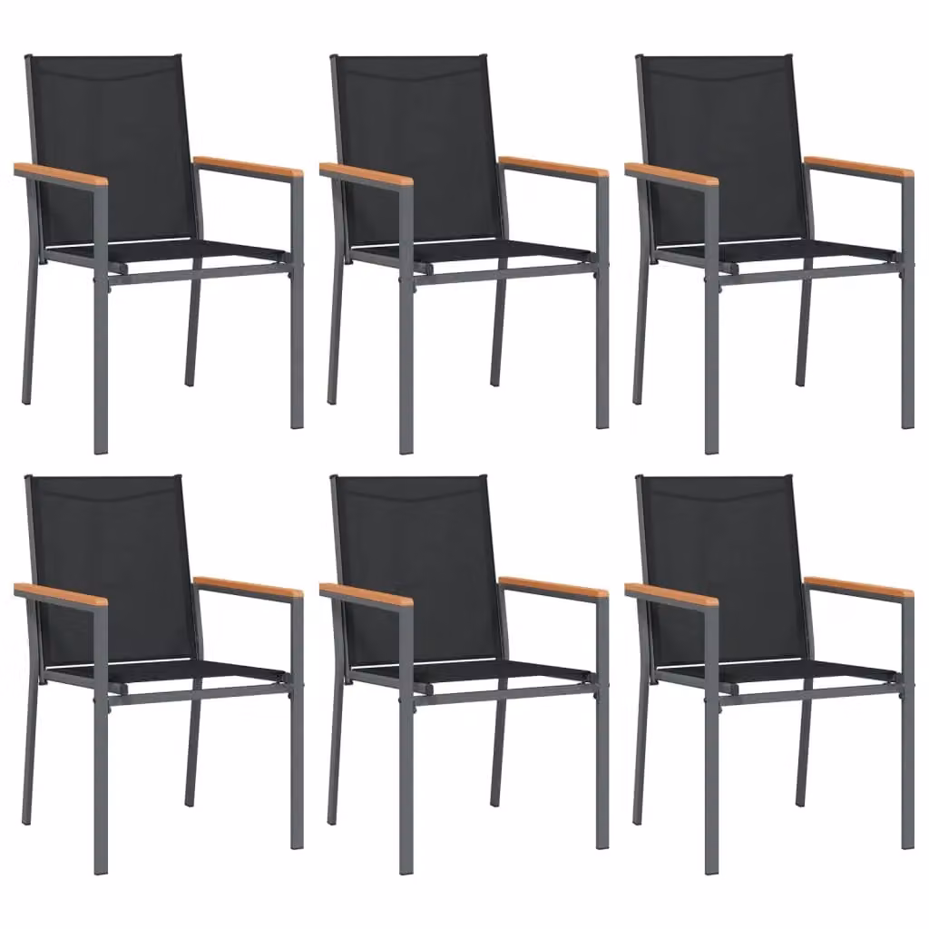 Berkfield Home Set of 6 Modern Garden Chairs in Black Steel and Textilene, W: 55 cm, D: 61.5 cm, H: 90 cm – 2