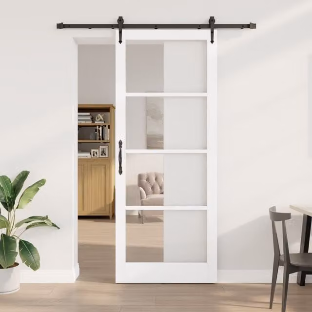 Berkfield Home Modern White Lacquered Solid Wood Sliding Door with Hardware Set W: 93 cm, H: 232 cm