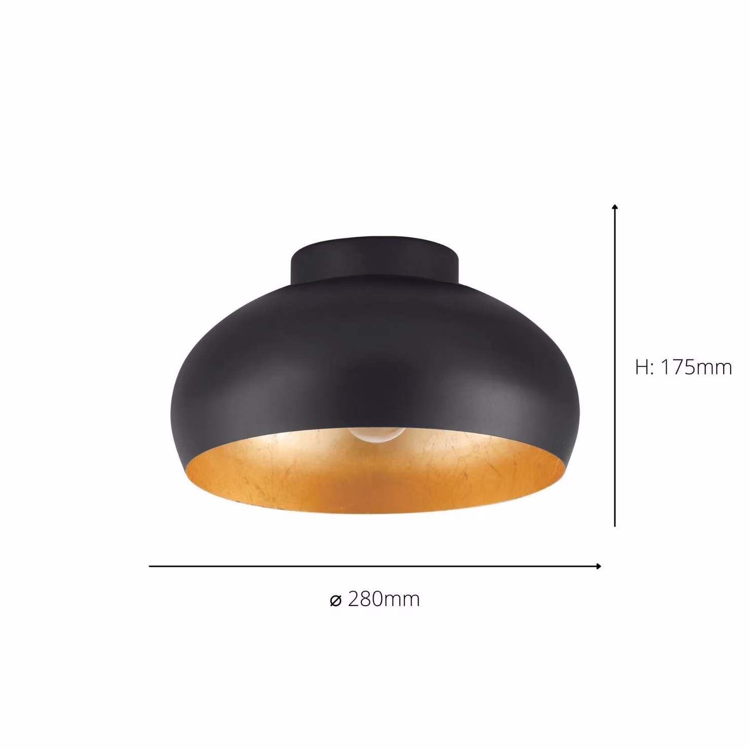 Eglo Mogano 2 Retro Domed Semi-Flush Ceiling Light in Black and Gold/Brass – 3