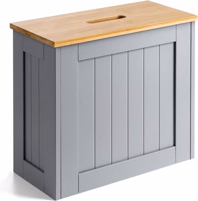 Christow Grey Bathroom Storage Unit with Bamboo-Effect Lid, W/D/H: 17.0 x 33.0 x 37.0 cm – 1