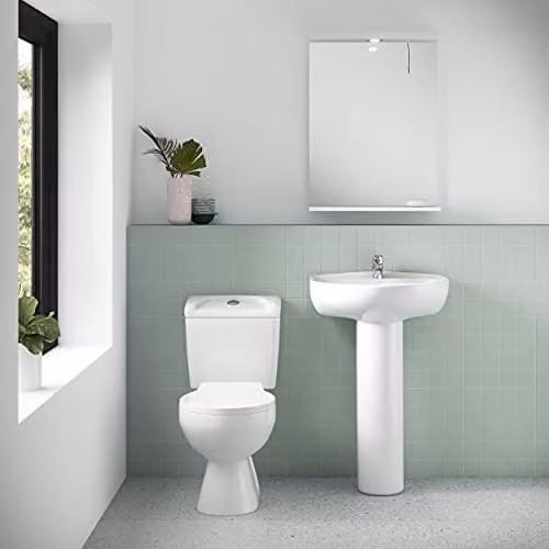 Nuie CML003 Modern Ceramic 2 Tap Hole Oval Basin with Full Pedestal, White, W: 55.0 cm, D: 47.5 cm, H: 84.0 cm – 2