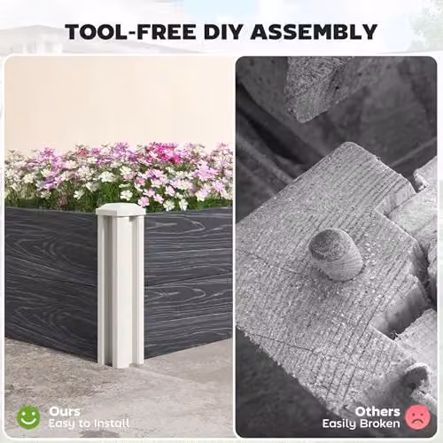 Outsunny Grey Plastic WPC Raised Garden Bed for Vegetable, Herb and Ornamental Gardens – 3