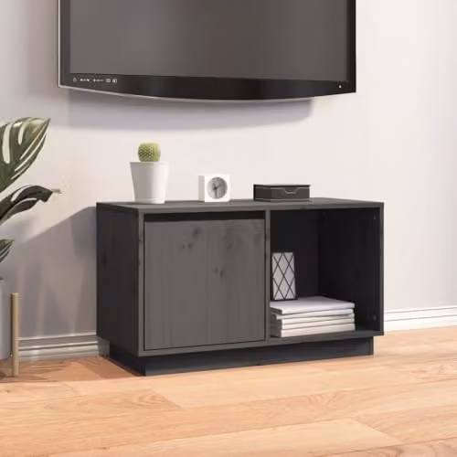 vidaXL Modern Grey Solid Pine Wood TV Cabinet W: 74 cm, D: 35 cm, H: 44 cm – 2