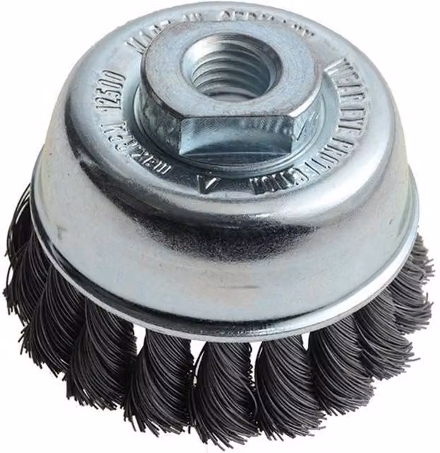 Lessmann Knot Cup Brush for Angle Grinders in Silver and Multicolour Stainless Steel