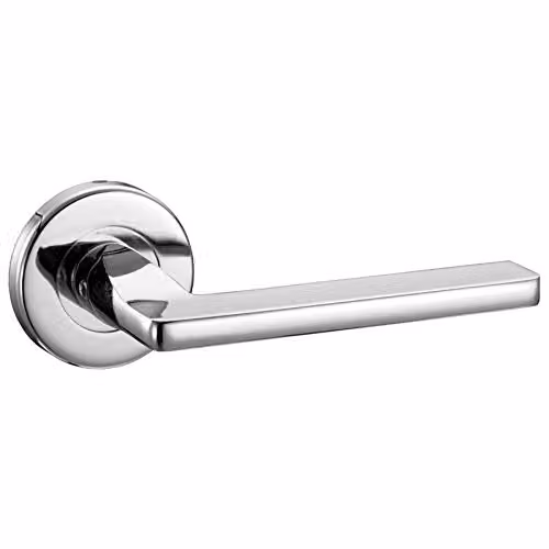 Golden Grace Leon Lever Door Handles on Round Rose in Polished Chrome Finish
