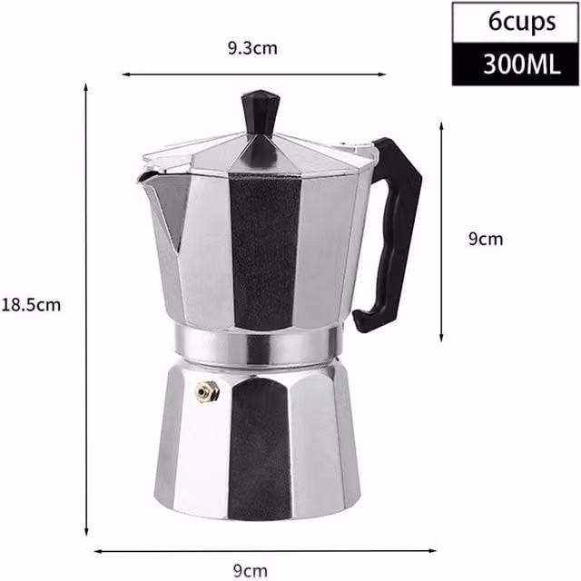 PAWNORA Italian Mocha Pot Aluminum Octagonal Coffee Maker, Silver, 300ml