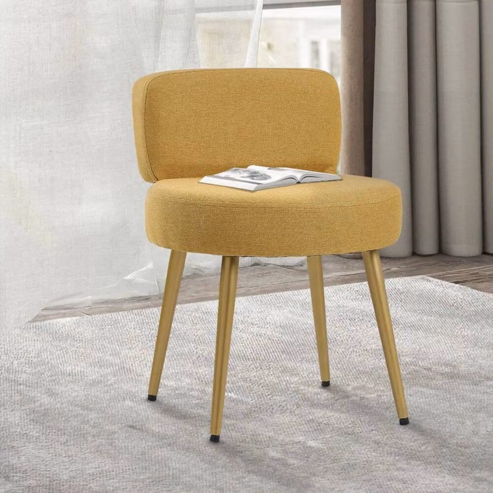 PAWNORA Yellow Fabric and Metal Cylindrical Vanity Dressing Table Stool – 2