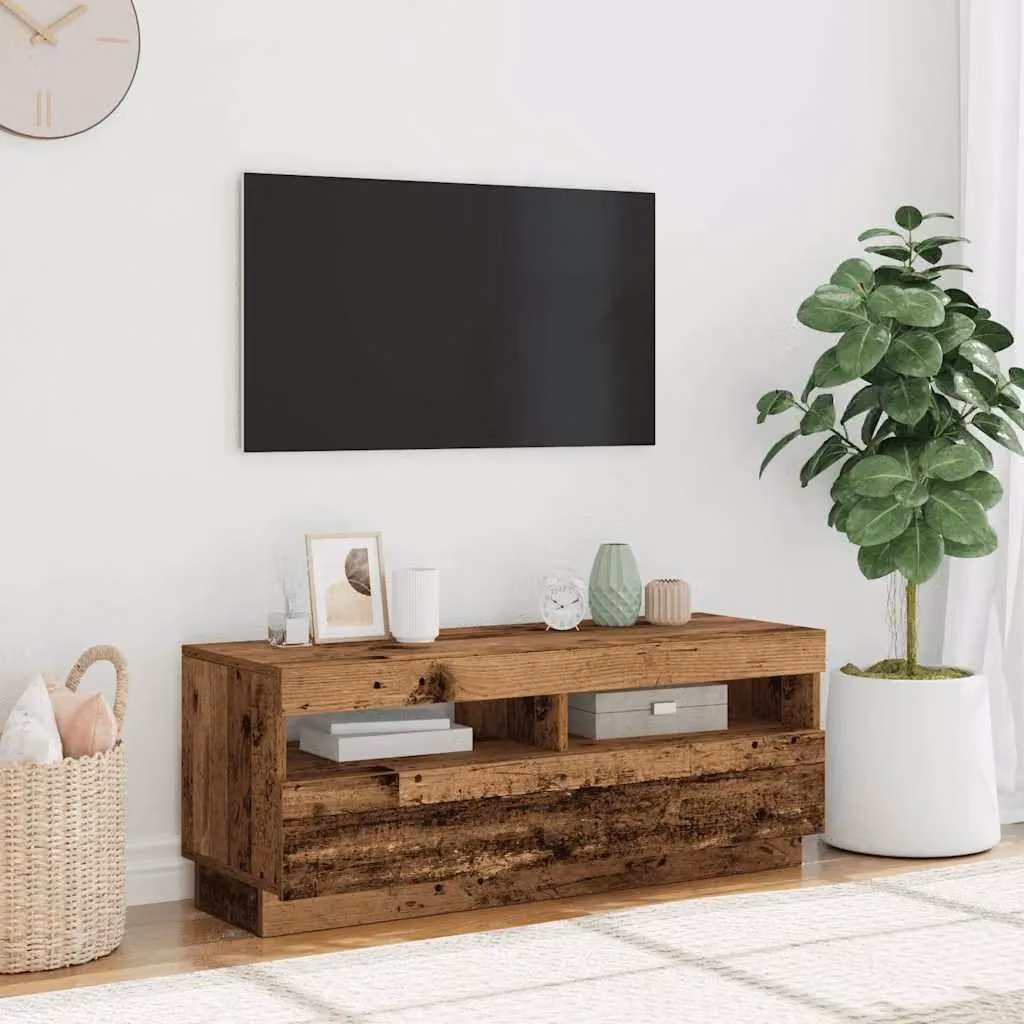 Berkfield Home Modern TV Cabinet with LED Lights in Old Wood Brown, W/D/H: 100 x 35 x 40 cm – 4