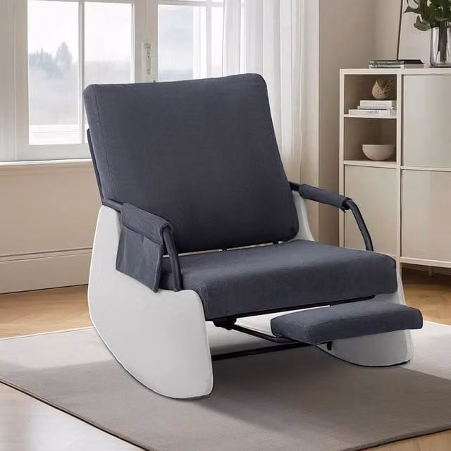 VOGREX Upholstered Nursery Rocking Chair with Footrest in Grey