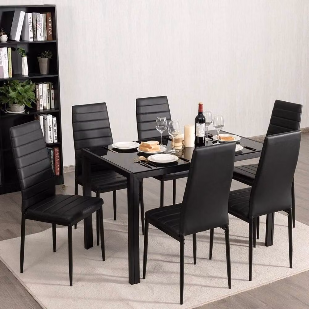 KORVIXA Set of 6 Modern Black High Back Dining Chairs with Synthetic Leather and Metal Frame, Height: 100 cm – 4