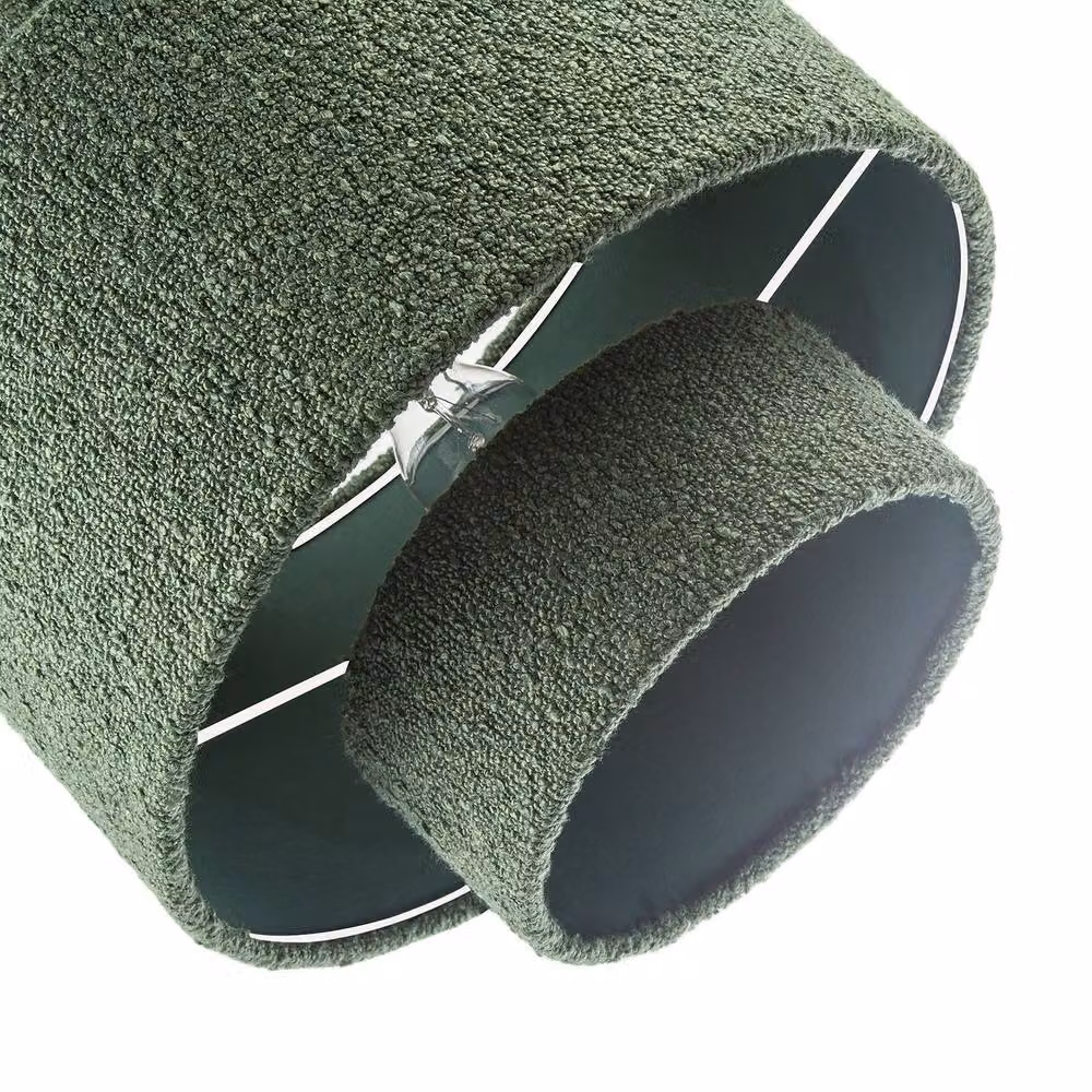 Happy Homewares Modern Tiered Cylinder Pendant Shade in Forest Green Boucle Fabric – 2