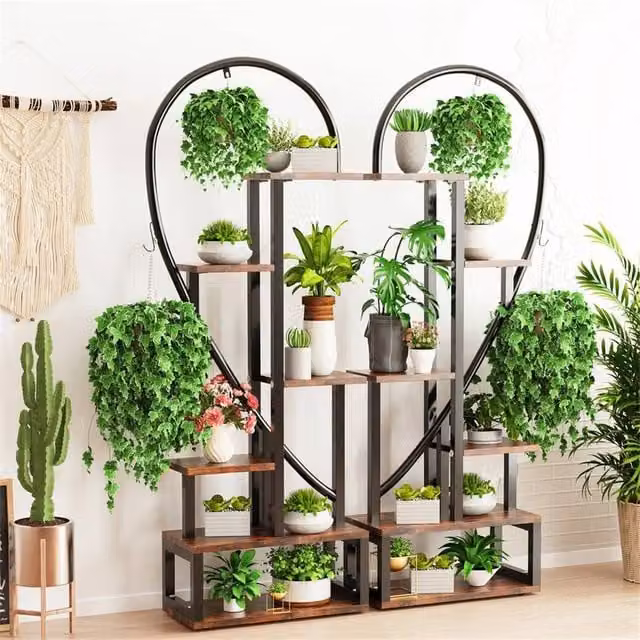 Kelvenix 2 Pack 6 Tier Metal Ladder Plant Stand in Brown, H 165 x W 112 x D 40 cm – 1