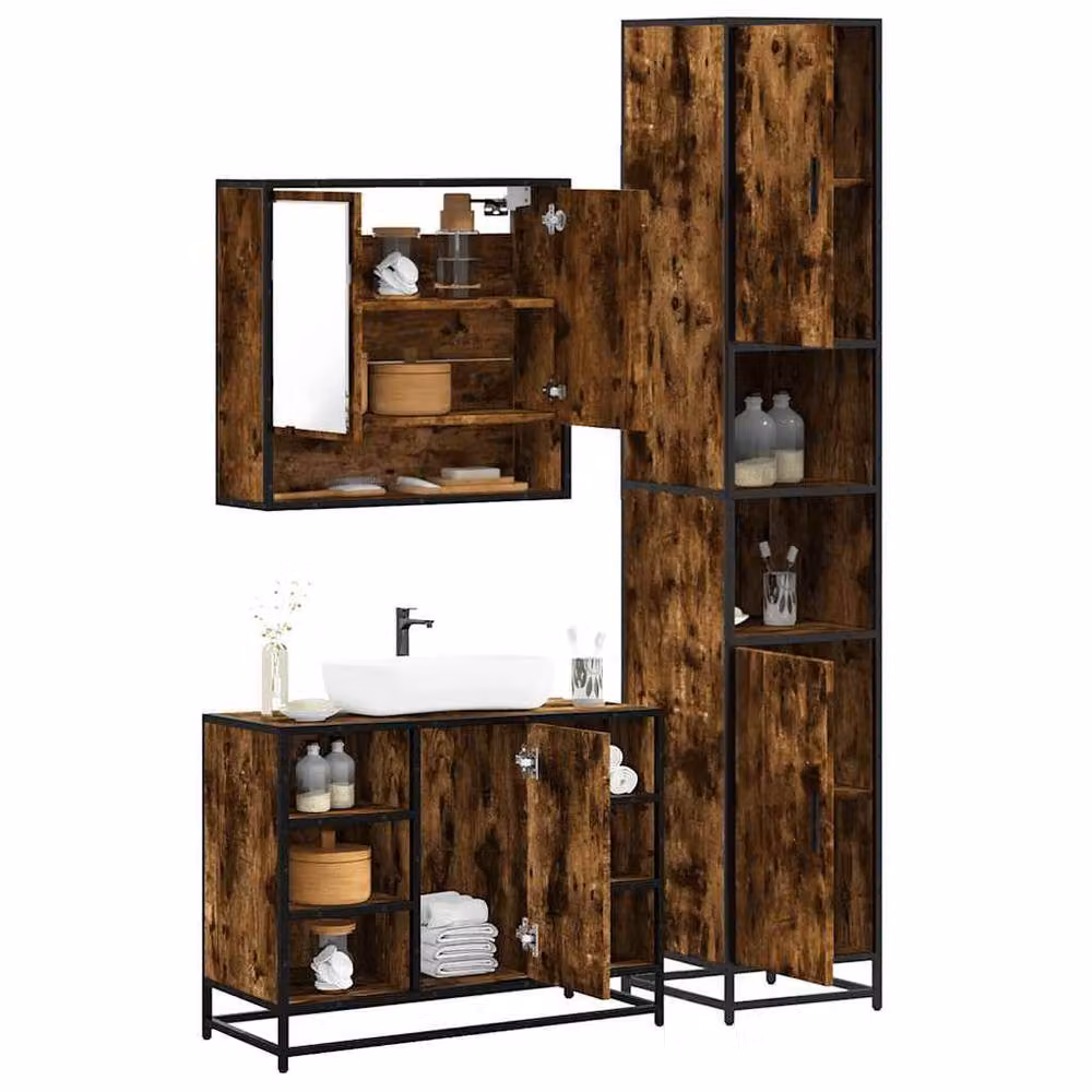 Berkfield Home 3 Piece Industrial Bathroom Furniture Set in Smoked Oak Brown – 2