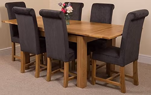Oak Furniture King Richmond Solid Oak 6 Seater Extending Dining Set with Black Upholstered Washington Chairs