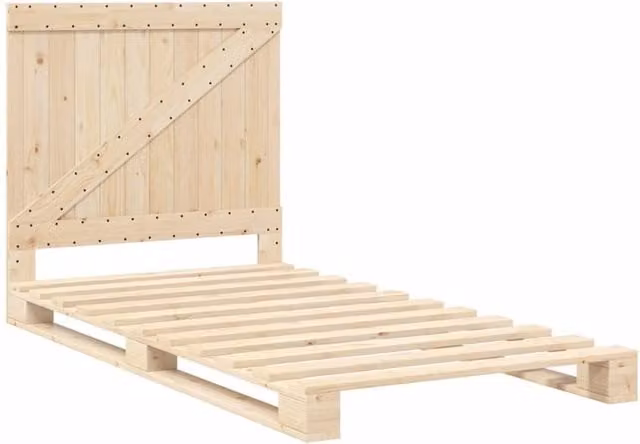 Berkfield Home Beautiful Bed Frame with Headboard in Light Tan, Solid Pine Wood, W/D/H: 100 x 200 x 104 cm