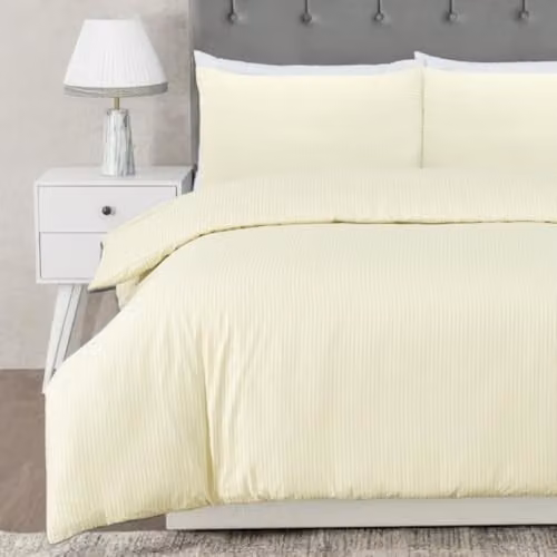 MHG Textiles Beige Striped Cotton-Rich Polycotton Duvet Cover Set with Pillowcases, W/D/H: 200 x 200 cm