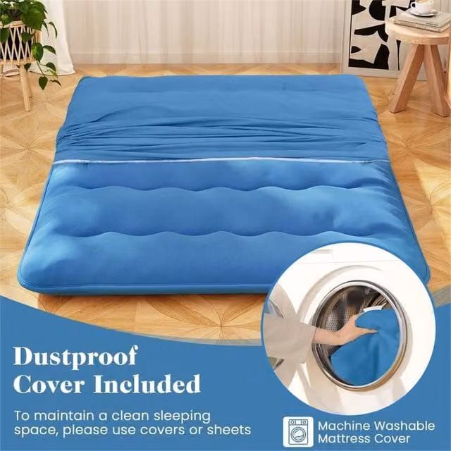 KORVIXA Japanese Floor Mattress in Blue for Children, W: 70 cm, L: 140 cm